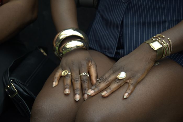 A close-up of a guest’s jewellery