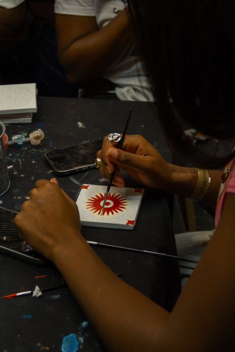 Painting a red flower